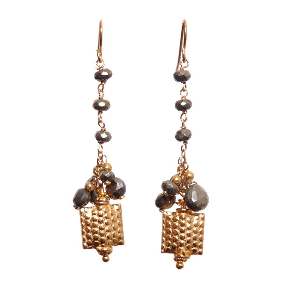 Alligator Print Pyrite Bead Gold Earrings
