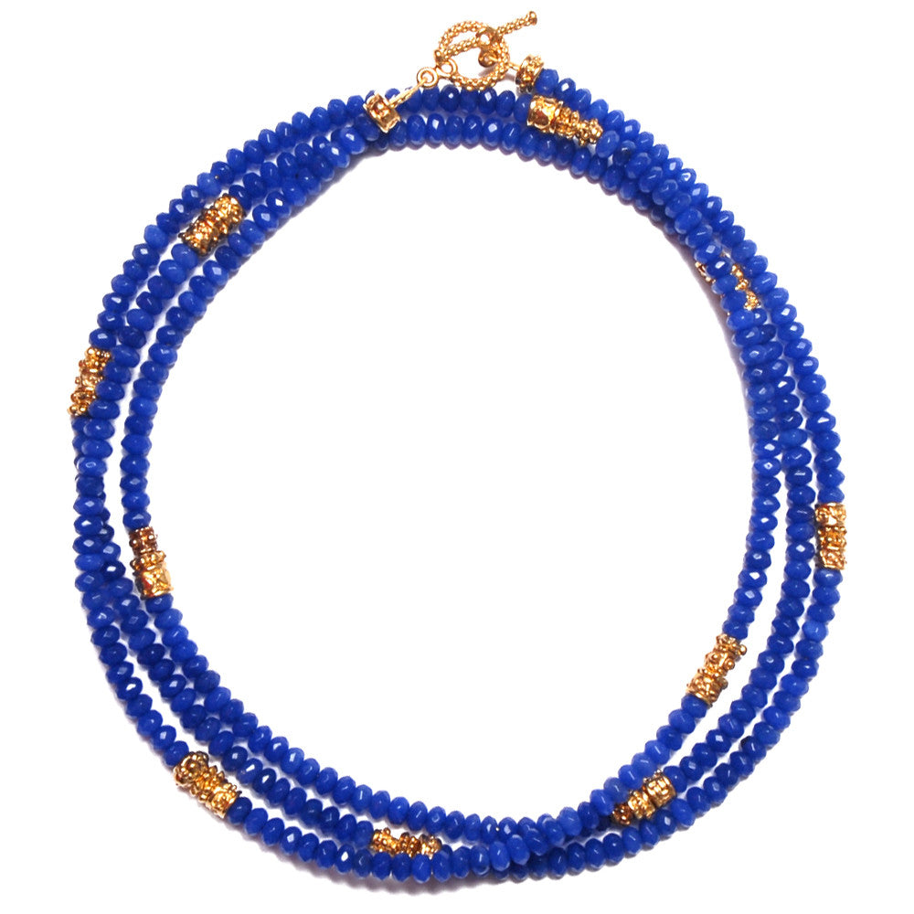 Gemstone Blue Bead Long Necklace