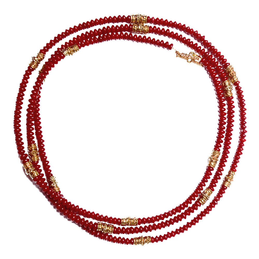 Gemstone Red Bead Long Necklace