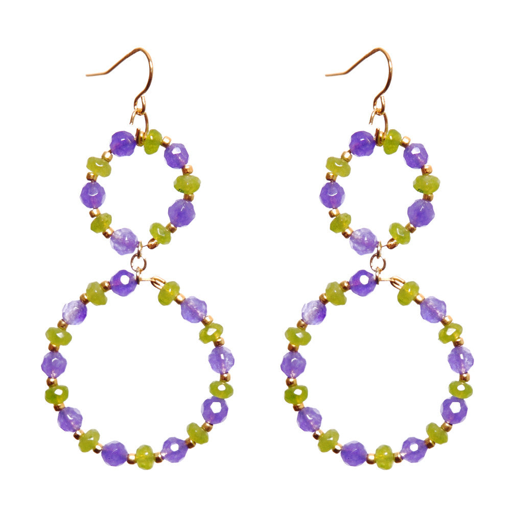 Hoop Purple Green Gemstone Earrings