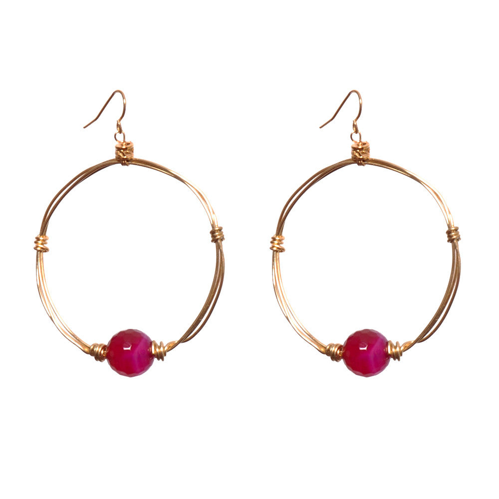 Hoop Raspberry Gemstone Earrings