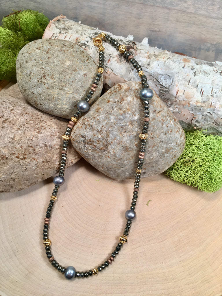 Pyrite and Pearls Necklace