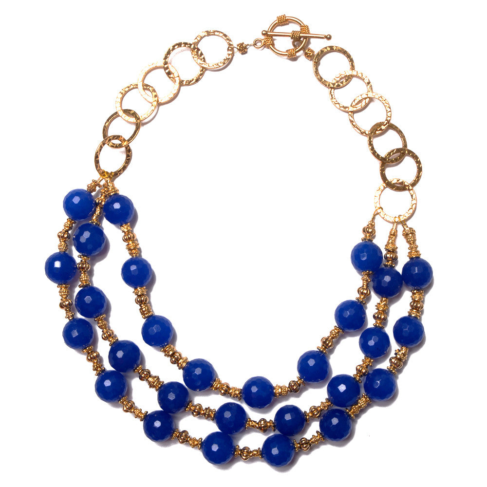 Triple Strand Blue Bead Necklace
