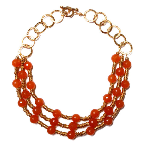 Triple Strand Orange Bead Necklace